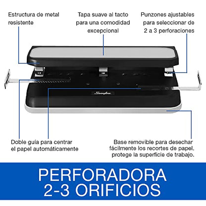 Swingline 2-7 Hole Punch, Adjustable, Heavy Duty Hole Puncher, Easy Touch, 32 Sheet Punch Capacity, Black/Gray (74300)