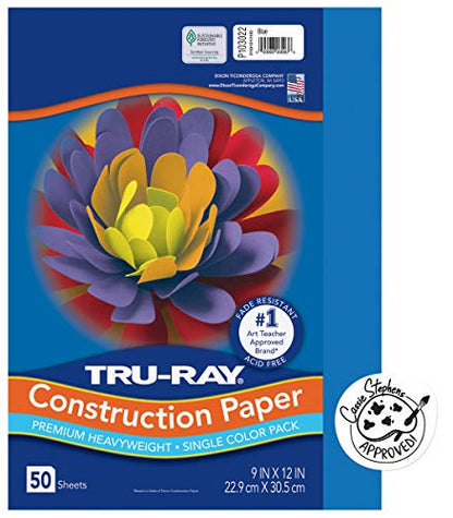 Tru-Ray® Heavyweight Construction Paper, Blue, 9" x 12", 50 Sheets