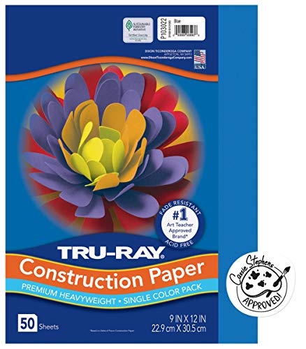 Tru-Ray® Heavyweight Construction Paper, Blue, 9" x 12", 50 Sheets