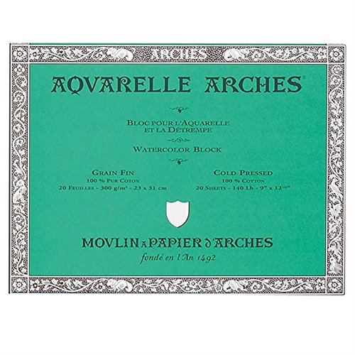 ARCHES 18 x 26 cm 300 GSM Cold Pressed Glued on 4 Sides Block Watercolour Paper - Natural White (Pack of 20 Sheets)