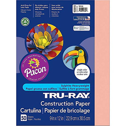 Tru-Ray Heavyweight Construction Paper, Salmon, 9" x 12", 50 Sheets