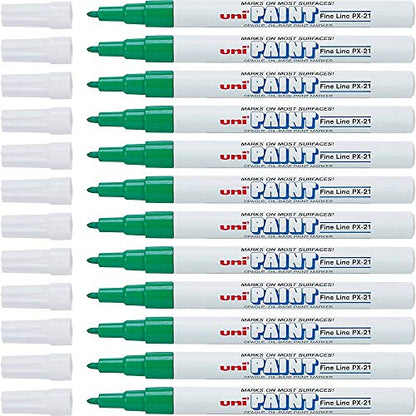 Uni-Paint 63704 PX-21 Oil-Based Paint Marker, Fine Point, Green, 12-Count