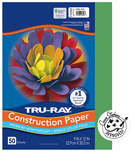 Tru-Ray Heavyweight Construction Paper, Holiday Green, 9" x 12", 50 Sheets