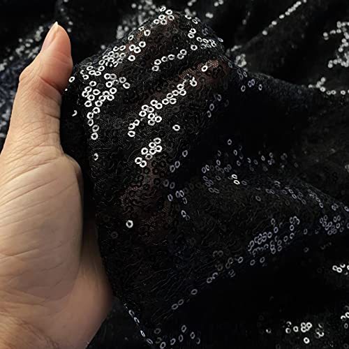 Black Sequin Fabric by The Yard Flip Sequin Fabric for Dress Glitter Sequin Fabric for Sewing Mesh Sequins Material by The Yard for DIY The Wedding Dress (1 Yard, Black)