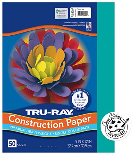 PACON Tru-Ray Heavyweight Construction Paper, Turquoise, 9" x 12", 50 Sheets (PAC103007)