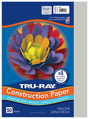 PACON "Tru-Ray Heavyweight Construction Paper, Gray, 9"" x 12"", 50 Sheets" (PAC103027)