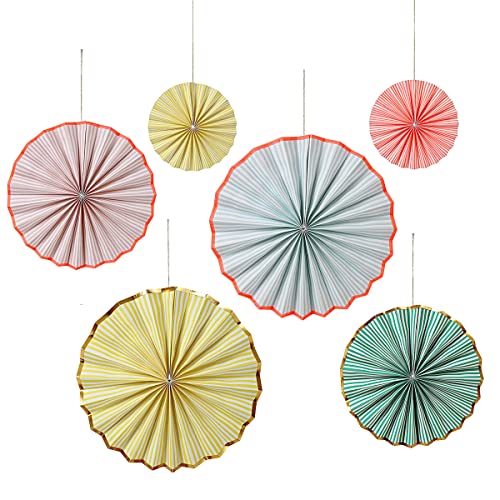 Meri Meri Pastel & Neon Stripe Pinwheel Decorations (Pack of 6)