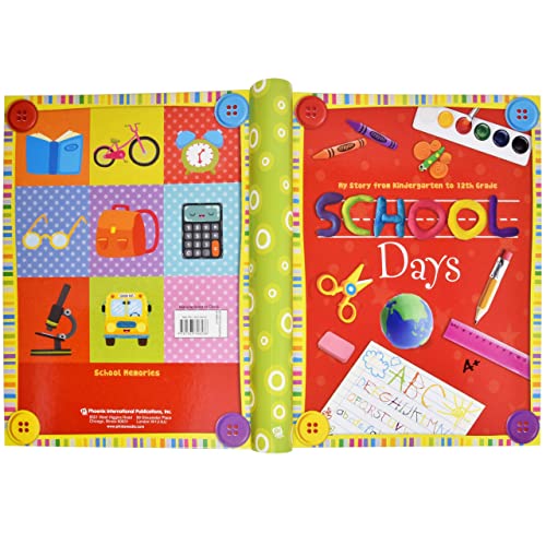 School Memory Book Album Keepsake Scrapbook Photo Kids Memories from Preschool Through 12th Grade with Pockets for Storage Portfolio + Bonus 12 Slots to Paste Pictures - of School Pictures, Grad etc.