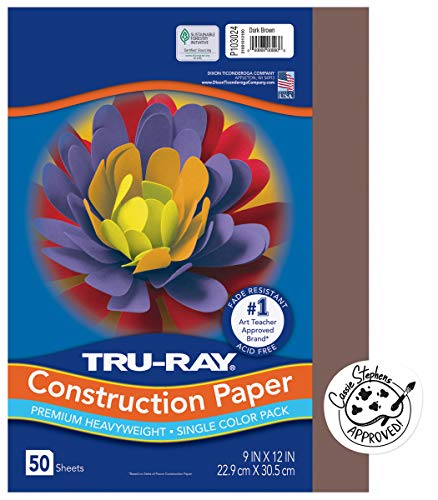 Tru-Ray Heavyweight Construction Paper, Dark Brown, 9" x 12", 50 Sheets