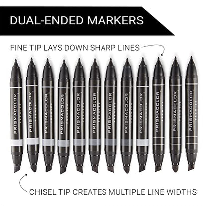 Prismacolor 3622 Premier Double-Ended Art Markers, Fine and Chisel Tip, Cool Grey, 12-Count