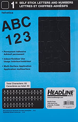 Headline Sign 31111 Stick-On Vinyl Letters and Numbers, Black, 1-Inch