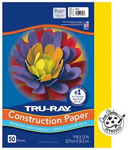 PACON Tru-Ray Construction Paper, 9-Inches by 12-Inches, 50-Count, Yellow (103004)