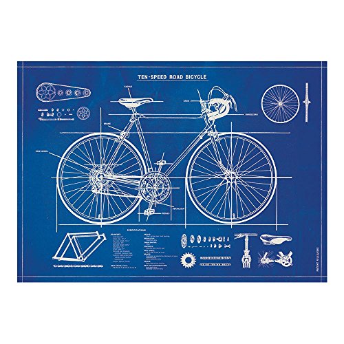 Cavallini Decorative Wrap, Bicycle Blueprint, 20 x 28 inches, Blue (WRA-BICBP)