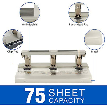 Swingline 3 Hole Punch, Heavy Duty Hole Puncher, 75 Sheet Punch Capacity (74550)
