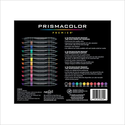 Prismacolor Premier Double-Ended Art Markers, Fine and Chisel Tip, 12 Pack