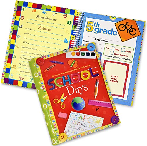 School Memory Book Album Keepsake Scrapbook Photo Kids Memories from Preschool Through 12th Grade with Pockets for Storage Portfolio + Bonus 12 Slots to Paste Pictures - of School Pictures, Grad etc.