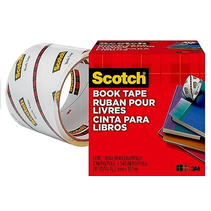 Scotch Book Tape, 3 in x 540 in, Excellent for Repairing, Reinforcing Protecting, and Covering (845-300)