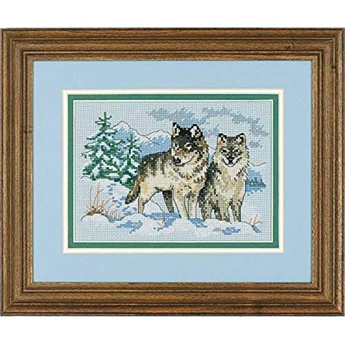 DIMENSIONS 06800 Pair of Wolves Nature Cross Stitch Kit, 16 Count Dove Grey Aida, 7" W x 5" H