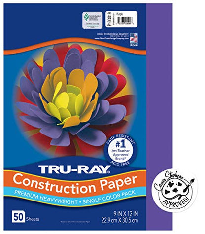 PACON Tru-Ray Heavyweight Construction Paper, Purple, 9" x 12", 50 Sheets (103019)