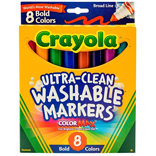 Crayola® Ultra-Clean Washable Color Markers, Broad Line, Assorted Bold Colors, Box Of 8