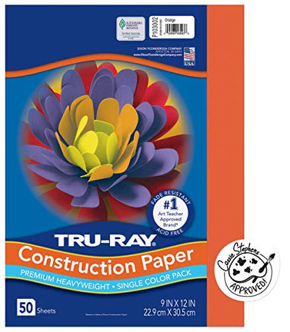 Pacon PAC103002 Tru-Ray Construction Paper, 9 x 12 Inches, Orange, 50 Sheets (103002)