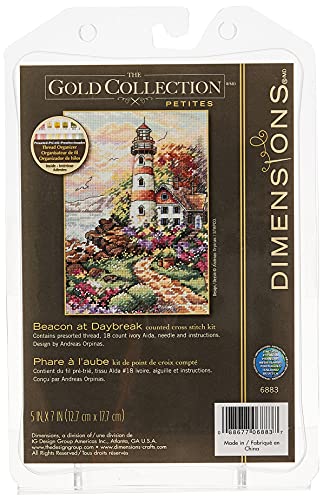 DIMENSIONS 6883 Gold Collection Counted Cross Stitch Kit, Beacon at Dawn, 18 Count Ivory Aida, 5'' x 7''