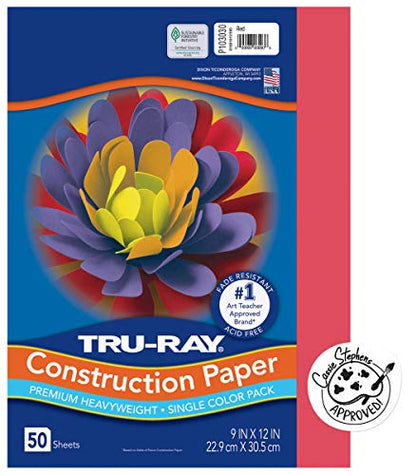 Tru-Ray Heavyweight Construction Paper, Red, 9" x 12", 50 Sheets