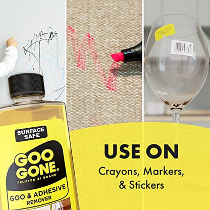 Goo Gone Adhesive Remover - 8 Ounce - Surface Safe Adhesive Remover Safely Removes Stickers Labels Decals Residue Tape Chewing Gum Grease Tar