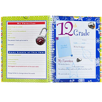 School Memory Book Album Keepsake Scrapbook Photo Kids Memories from Preschool Through 12th Grade with Pockets for Storage Portfolio + Bonus 12 Slots to Paste Pictures - of School Pictures, Grad etc.