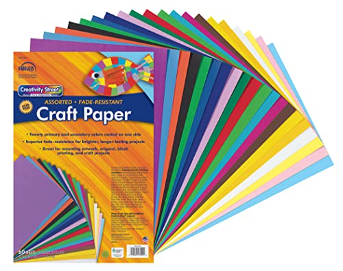 Creativity Street Craft Paper P0057504, 20 Assorted Colors, 12" x 18", 60 Sheets