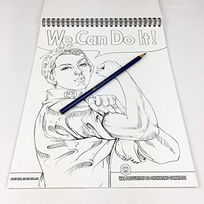 America Adult Coloring Book - 50 Hand Drawn American Designs Printed on Artist Paper, Thick Covers, Top Spiral Bound, Perforated Pages, and Blotter Page by USA Flag Co.