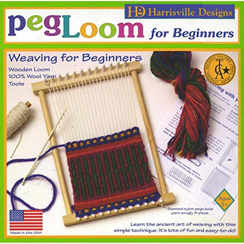 Harrisville Designs Friendly Loom Peg Loom Hardwood, Weaving crafts for Kids Age 6 and up, Multicolor, (F530)