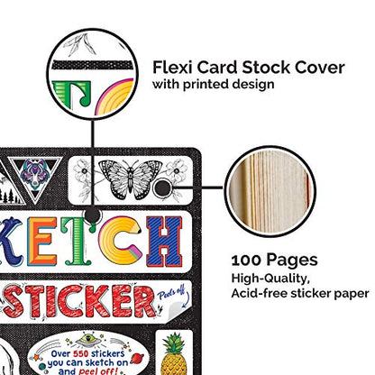 Piccadilly Sketch Your Sticker | Guided Artistic Sketchbook with Removeable Die-Cut Stickers | 550+ Sticker Outlines | 100 Pages (9781620098561), white