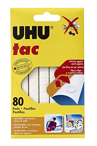 Uhu Tac Removable and Reusable Glue Pads for Fast & Cleanmounting, Non-Toxic, Ideal for Paper and Small Objects, 80 Tac Pads (99683),White (SAU99683)