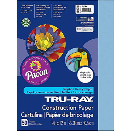 PACON-103031 Tru-Ray Heavyweight Construction Paper, Sky Blue, 9" x 12", 50 Sheets