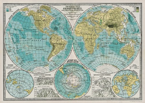 Cavallini Decorative Paper - Hemispheres Vintage Map 20"x28" Sheet