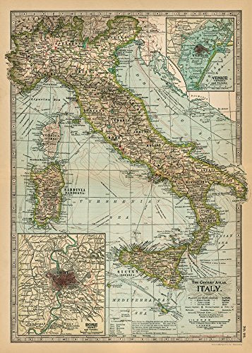 Cavallini & Co. Decorative Wrap Poster, Italy Map, 20 x 28 inch Italian Archival Paper (WRAP/MAPITL)