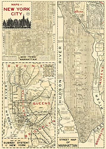 Cavallini & Co. New York City Map Decorative Paper Sheet 20"x28"