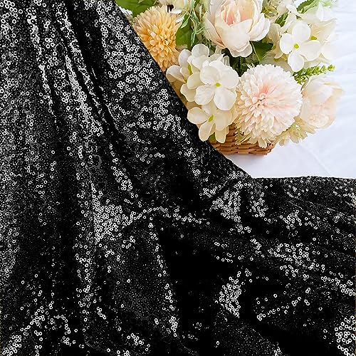 Black Sequin Fabric by The Yard Flip Sequin Fabric for Dress Glitter Sequin Fabric for Sewing Mesh Sequins Material by The Yard for DIY The Wedding Dress (1 Yard, Black)